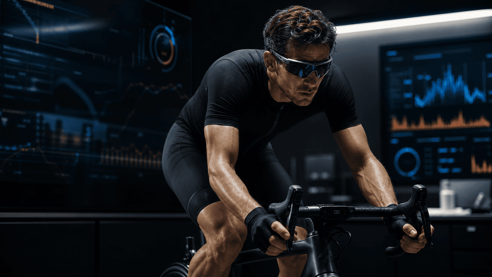 Athlet im Performance-Labor mit Analyse-Dashboard